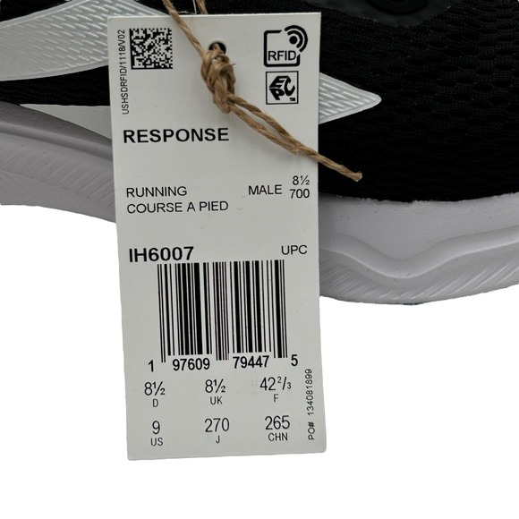 adidas Mens Response Running Shoe Size 9 Black/White Lace up Sneakers IH6007‎
